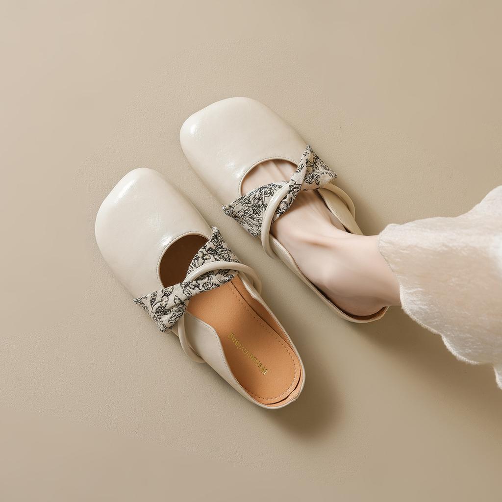 Weiwei Girl 993-7 Square Head Single Shoes Woman Flat Bottom One Pedal Soft Sole Bag Head Half Drag Summer Outer Slippers Woman