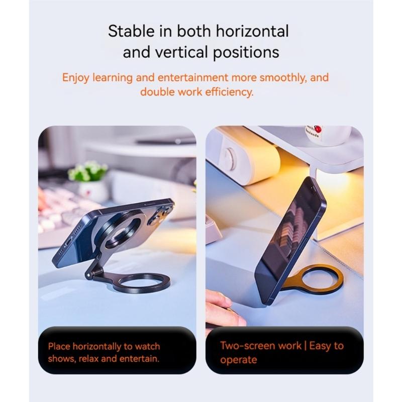 Portable Metal Phone Mount Adjustable Multiple Angle Magnetic Base Mobile Phone Rack for Content Creators Travel Office Use
