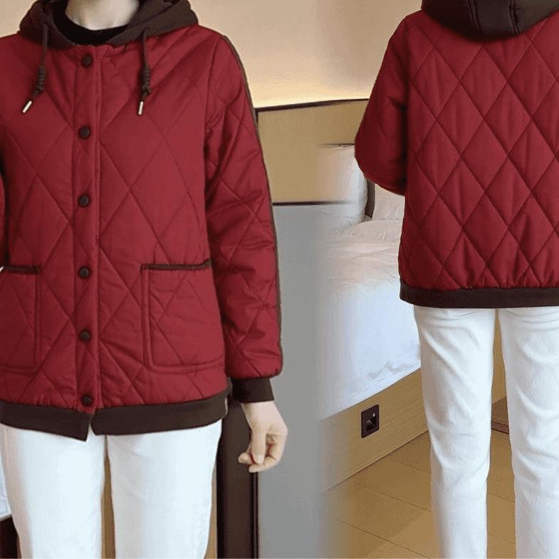 Warm Hooded Casual Short Jacket for Middle-Aged & Elderly Mothers - Light & Soft Winter Two-Cotton Design