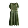 Women’s Short Sleeve Embroidered Midi Dress with Pockets Relaxed Fit Crew Neck Casual Summer Dress for Everyday Wear