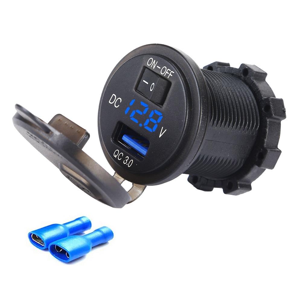 

Автомобильное зарядное устройство с выключателем ВКЛ-ВЫКЛ и цифровым вольтметром QC 3.0 USB-адаптер для быстрой зарядки 12 В/24 В для автомобиля мотоцикла синий