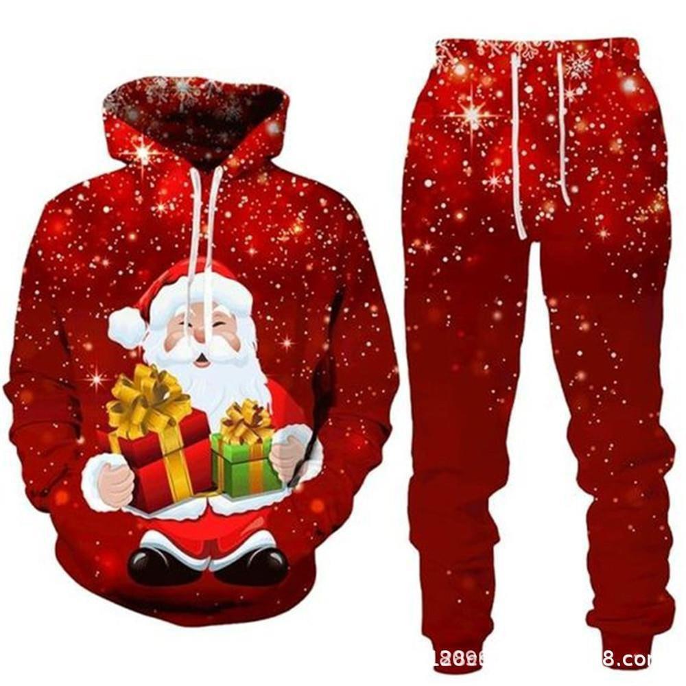 2024 Herbst-Winter 3D-Druck Herren Weihnachts-Kapuzenpullover Sweatshirt Set