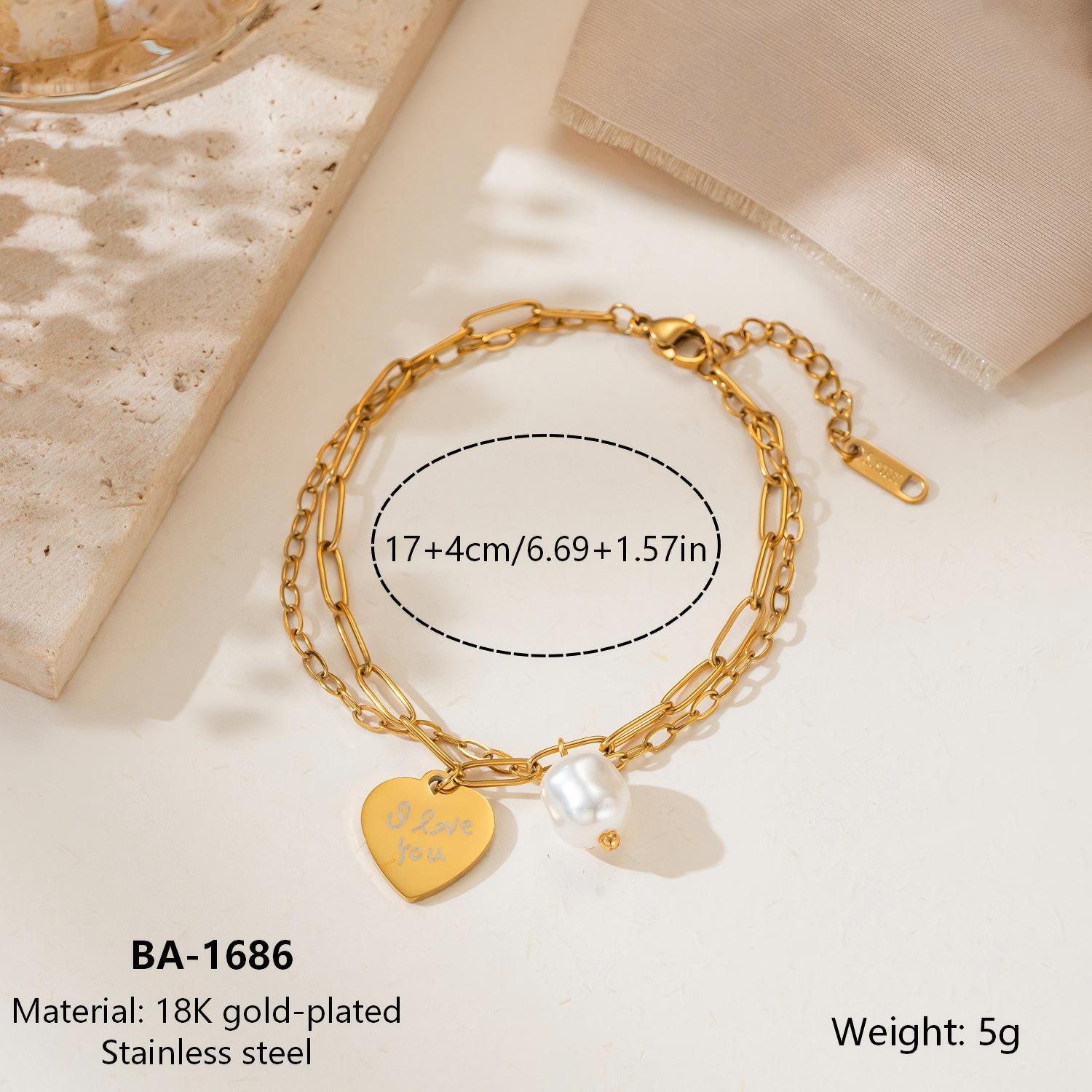 European Titanium Steel Double Layer Heart  Baroque Pearl Bracelet 18K