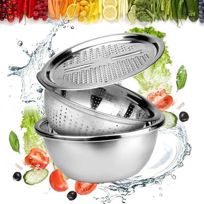 Fatiador Multifuncional, Tigela para Ralar Frutas e Legumes, Cesto Escorredor de Pia Multifuncional em Aço Inoxidável para Cozinha