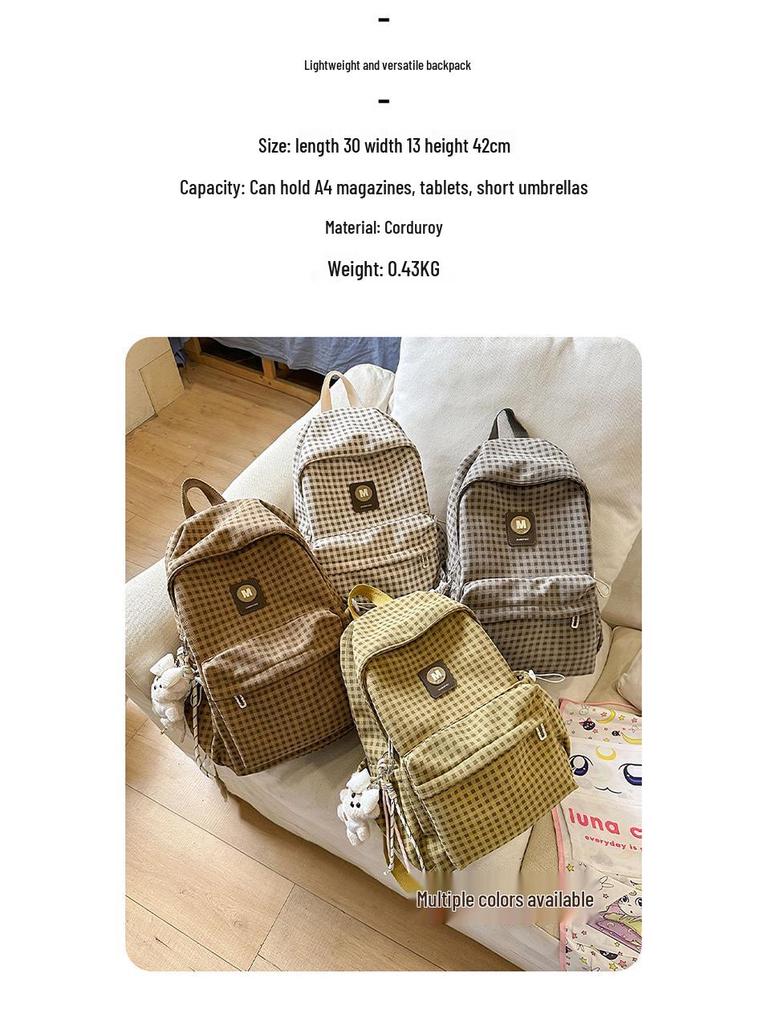Vintage Plaid Women's Backpack - Lightweight, Versatile, Large-Capacity Bookbag for Commutes and Short Trips