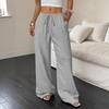 Sommer Damenhose Lässig Einfarbige Schnürung Elastische Taille Tasche Weiter Bein Hosen