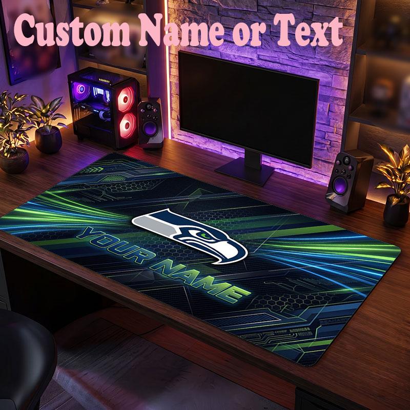 Seattle Seahawks Benutzerdefinierter Name Text Mauspade, Große Schreibtisch-Mausmatte Personalisierte Home-Office-Geschenk