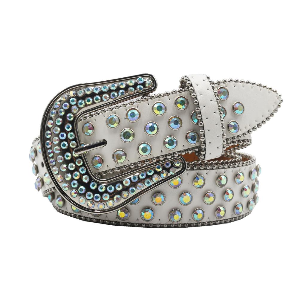 Punk Belt European and American Style AB Colored Diamond Rhinestone Punk Hot Girl Style Belt Men's Women's Belt