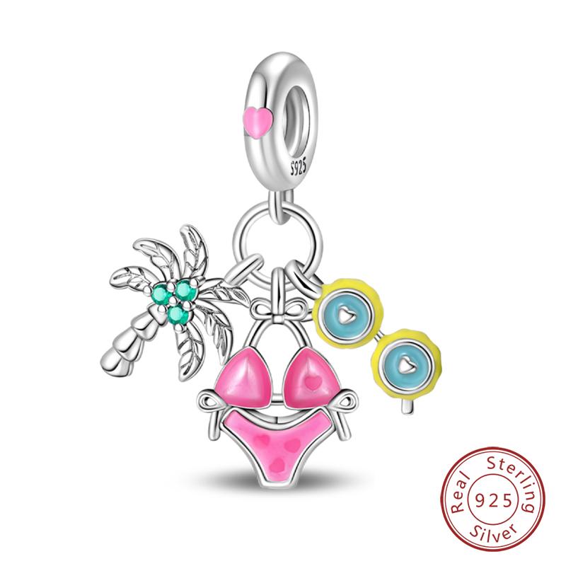 100% Copper Cute Little Bear Butterfly Flamingo Charms Beads Rose Princess Pendants Fit Diy Bracelets Jewelry Gifts