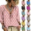 Damen-Polka-Dot-Bluse mit V-Ausschnitt, Rüschenbesatz und Bindung vorne