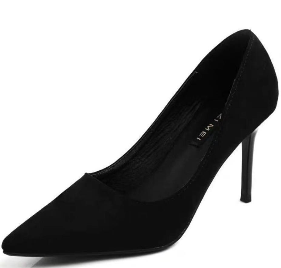 New Suede High Heels Women Stiletto Pump Single Shoes Professional Ol Work Shoes Black Pointed Toe Sexy Party Black Wedding Shoe