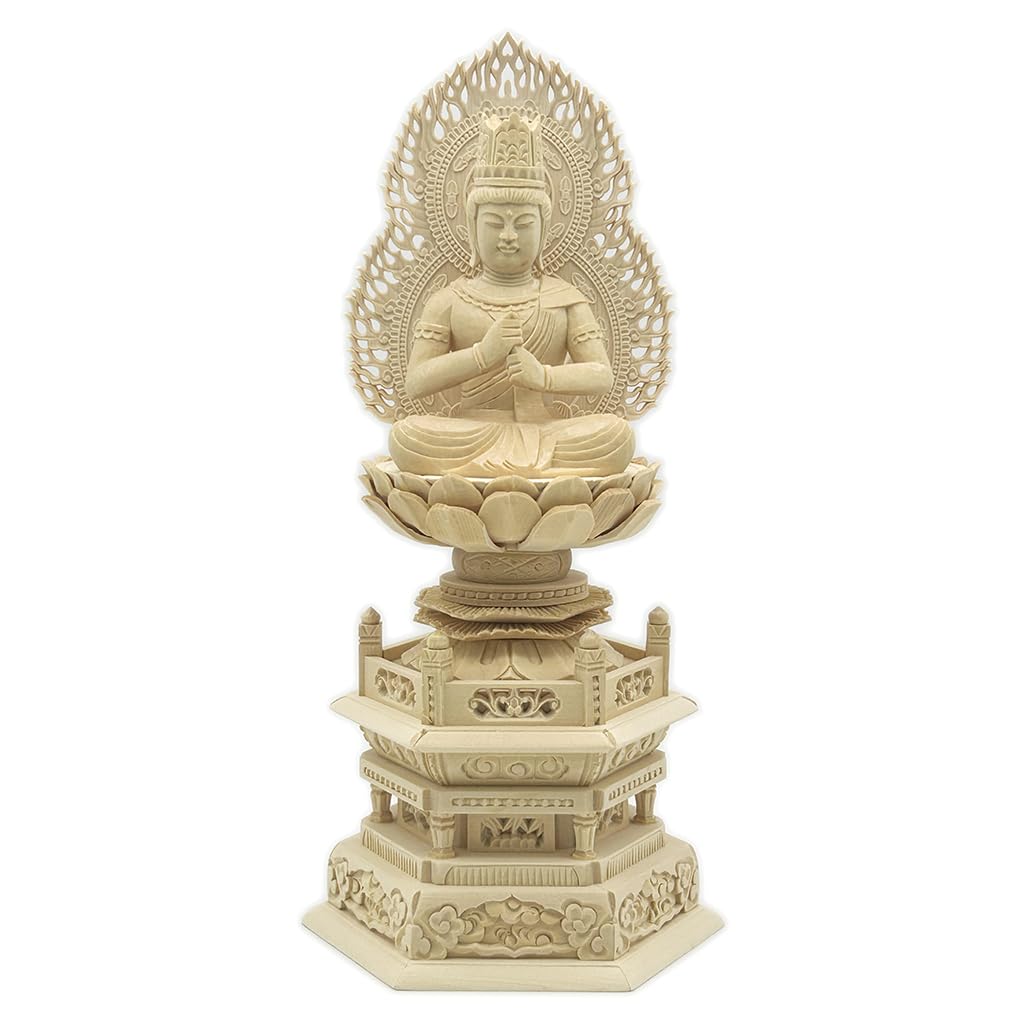 

HU Trading Buddha Statue, Dainichi Nyorai, 2.5 inches (total height 28.5 cm, width 13.5 cm, depth 10 cm), Vajrayana, Flame Halo, Hexagonal Base, Made
