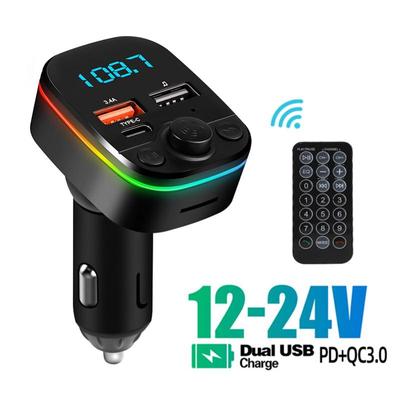 3v1 Bluetooth 5.0 FM vysielač do auta Mp3 prehrávač 3,4A duálny port USB + rýchla nabíjačka PD typu C s diaľkovým ovládaním s okolitým svetlom bezdrôtový audio prijímač