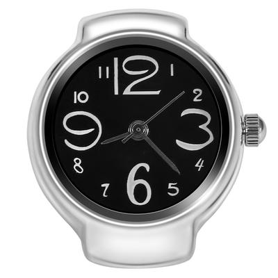 1Pc Fashionable Women Men Quartz Analog Round Finger Ring Love Watch (Black)