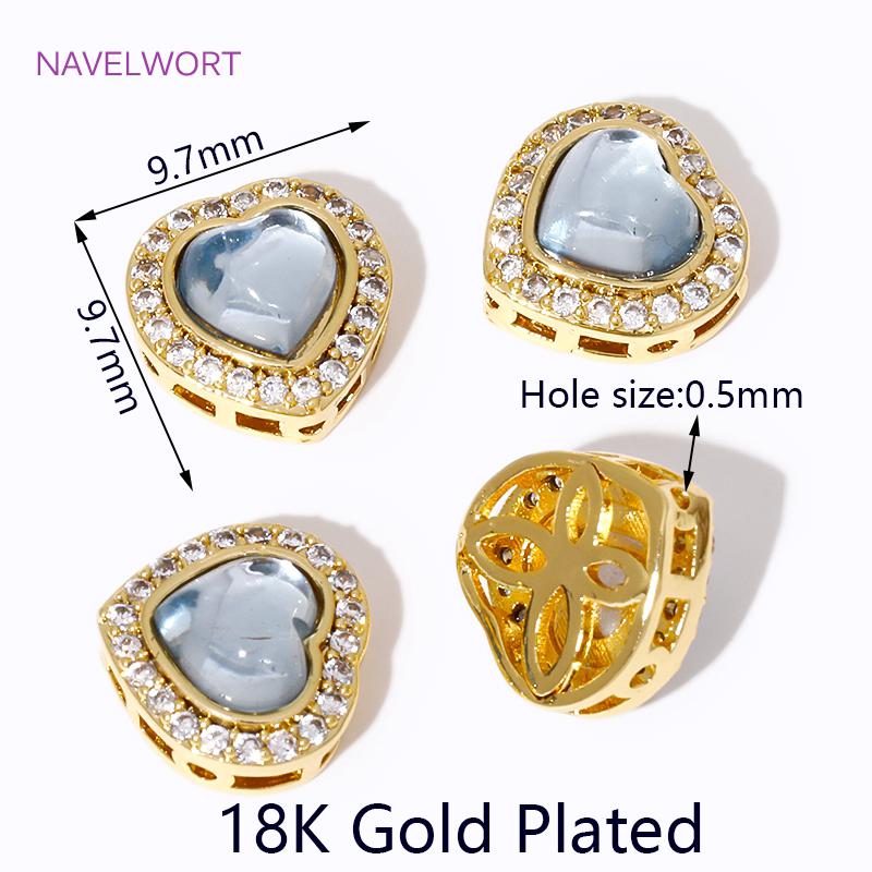 

18K Gold Plated Cubic Zirconia Heart Spacer Beads,Separators For Beads,For Jewelry Making Supplies DIY Beading Jewelry Material 1 piece