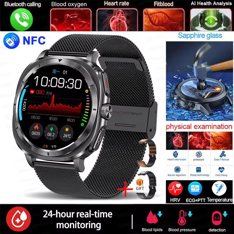 2025 Fashion New Expert Level Health Smart Watch Men ECG+PPG Laser Monitor Uric Acid Blood Fat Blood Pressure NFC HD Call Watch
