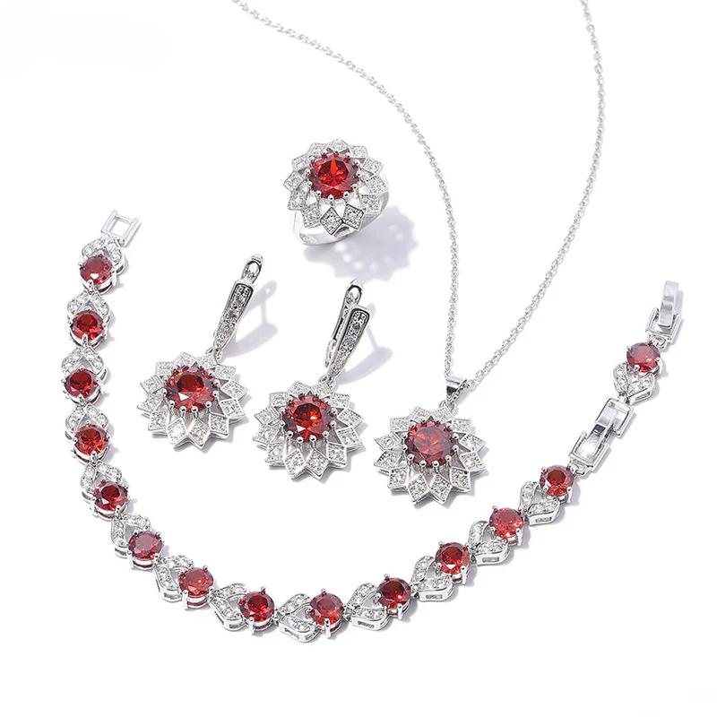 Culori Multiple Rotund Cupru Incrustat Zirconiu Cubic Placat Platină Colier Cercei Inele Brățări Set Bijuterii