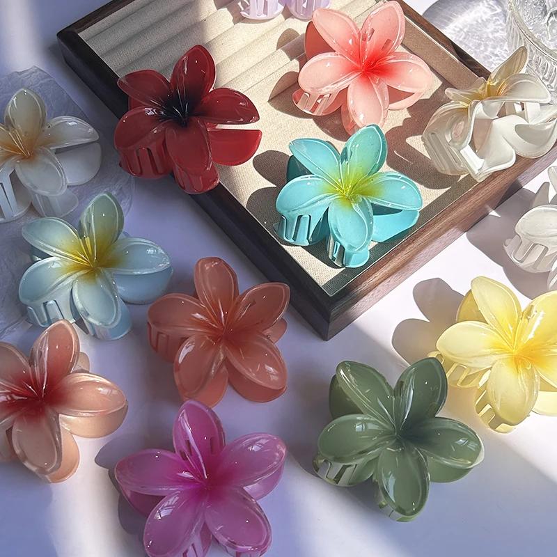 3 Pcs Hawaiian Gradient Flower Hair Claw Clip Women Fashion Large Hair Clip Girls Hairpin Barrettes Bohemia Hair Accessories