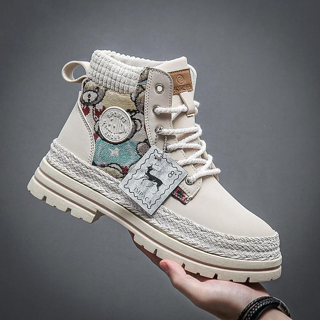 Fashion Men's Boots  Autumn/winter Thick Sole High Top Lace-up Flat Heel New British Style Work Boots Casual Trend  Fashion Boots