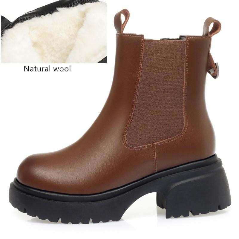 Fashion AIYUQI Snow Boots Women 2025 New Genuine Leather Women Ankle Boots British Style Natural Wool Winter Warm Women Chelsea Boots