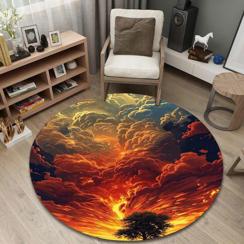 Boho Round Butterfly Multicolor Rug Mat, Non-Slip Floor Mat for Nursery