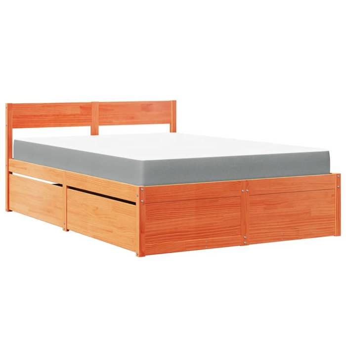 Maison Exclusive - Lit avec tiroirs/matelas cire marron 120x200 cm bois massif pin