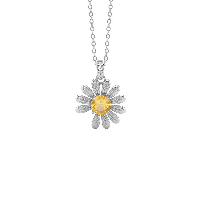 S925 Sterling Silver Necklace Women's Natural Garnet Crystal Stone Olivine Topaz Pastoral Small Daisy Collarbone Chain