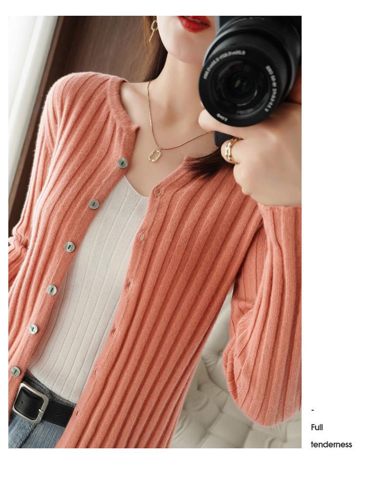 Women's Ribbed V-Neck Knitted Cardigan - Loose Thin Plus Size Sweater Coat