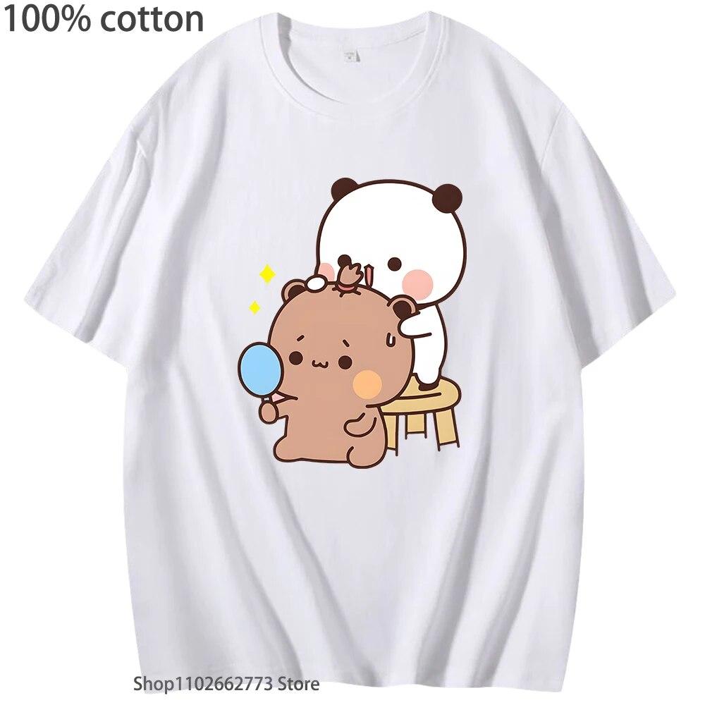 

Girls Kawaii Graphic T-Shirts Bubu Dudu Print Shirt Cartoon Panda Bear Clothes Unisex s Summer100% Cotton Tshirt Shirts for Women