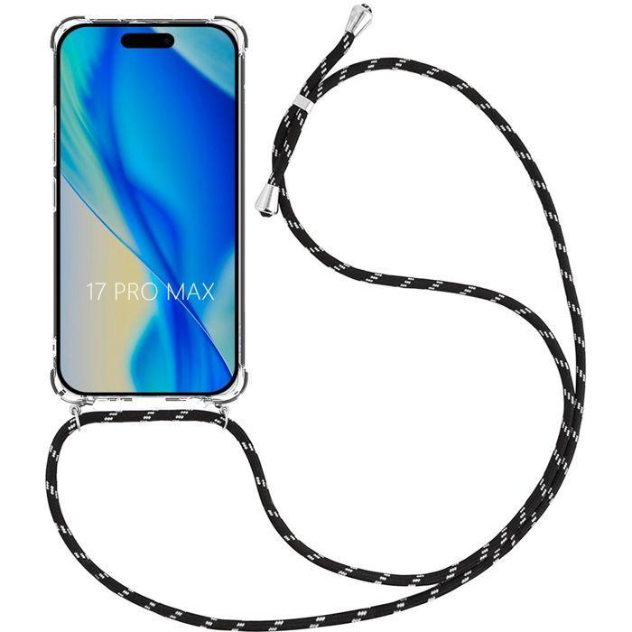 Handyhülle mit Lanyard - BOOLING - für iPhone 17 Pro Max - Verstärktes stoßfestes Silikon - Schwarzer Schultergurt