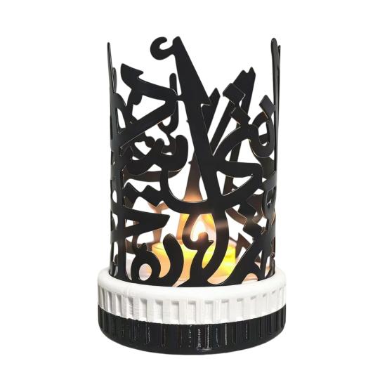 Ramadan Candle Holder Retro Arabic Style Black Iron Tealight Holder with Islamic Engraving for Eid Home Table Mantel Decor