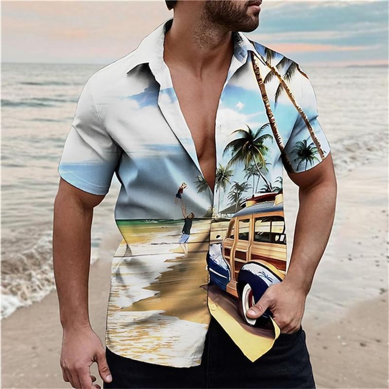 Men's Beach Parrot Printed Shirts Hawaii Breathable Shirts Summer Single Breasted Short Sleeved Shirts Comfortable Men's Shirts