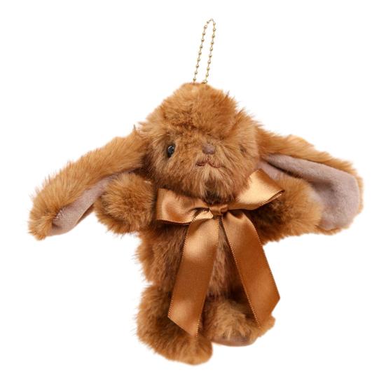 

Плюшевая брелок-кролик Мягкий длинношерстный набивной кролик с атласным бантом Металлический зажим Декоративный шарм-атласный бант для сумок рюкзаков ключей темно-коричневого