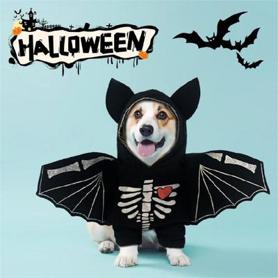 Hooded Dog Bat Wing Coat Skeleton Pullover for Cold Weather Two-Legged Clothing