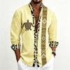 Men's Standing Collar Long Sleeved Shirt with Turtle Ethnic Geometric Pattern Printed Breathable Outdoor Casual Men's Top
