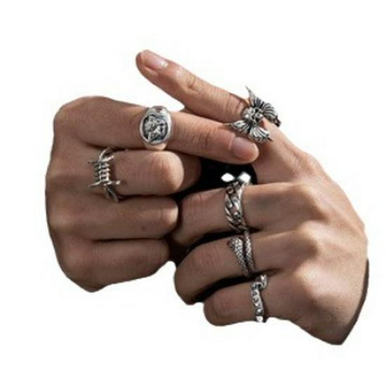 Men's Vintage Hip Hop Ring Set - Diamond Frog, Snake, Skull, Spider, Gothic Punk Style