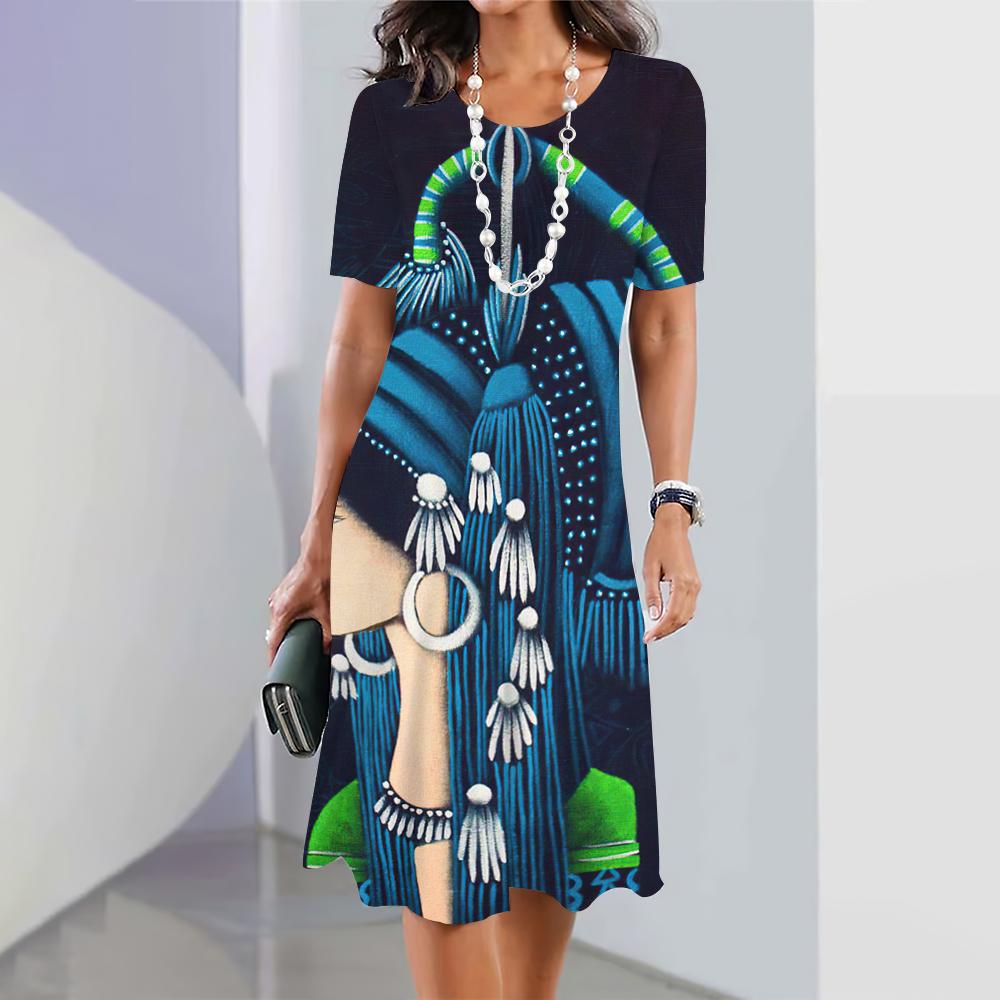 2024 New 3D Face Print Dresses For Women's Elegant Midi Dresses Summer Female Short Sleeve Dress Fashion Oversized Clothes