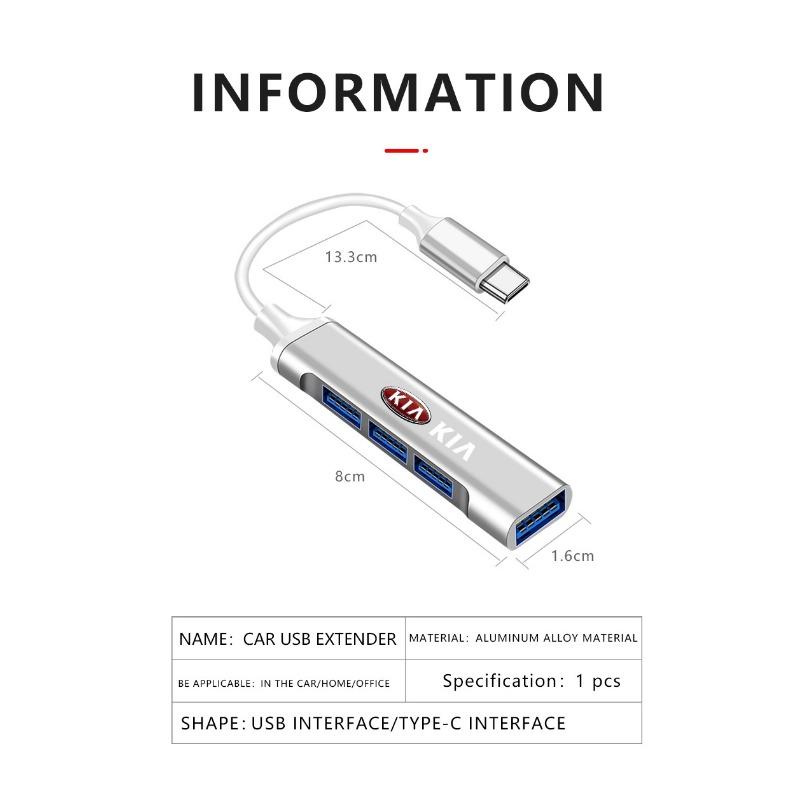 1Pcs Type-C Turn USB Adapter Multi Port Distributor Hub For KIA sportage ceed sorento cerato optima picanto rio soul k3 k5 Car Accessories