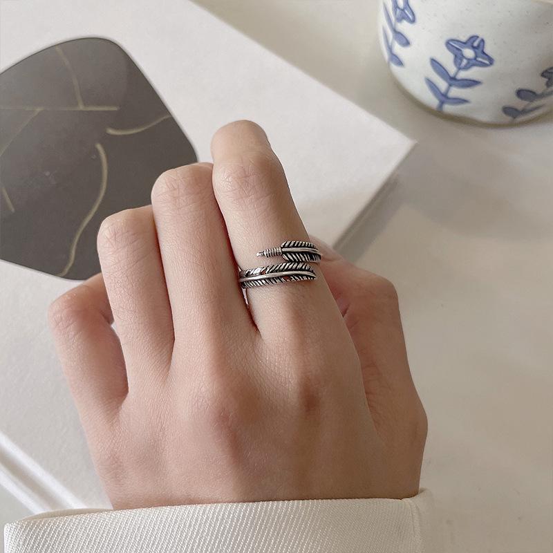 Retro 925 Silver Open Feather Ring - Exaggerated Non-Fading Hip Hop Jewelry for Men & Women