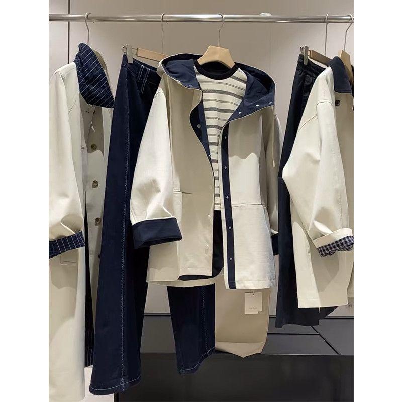 2025 Women's Korean-Style Hooded Trench Coat: Spring/Autumn, Japanese-British Casual Small Size