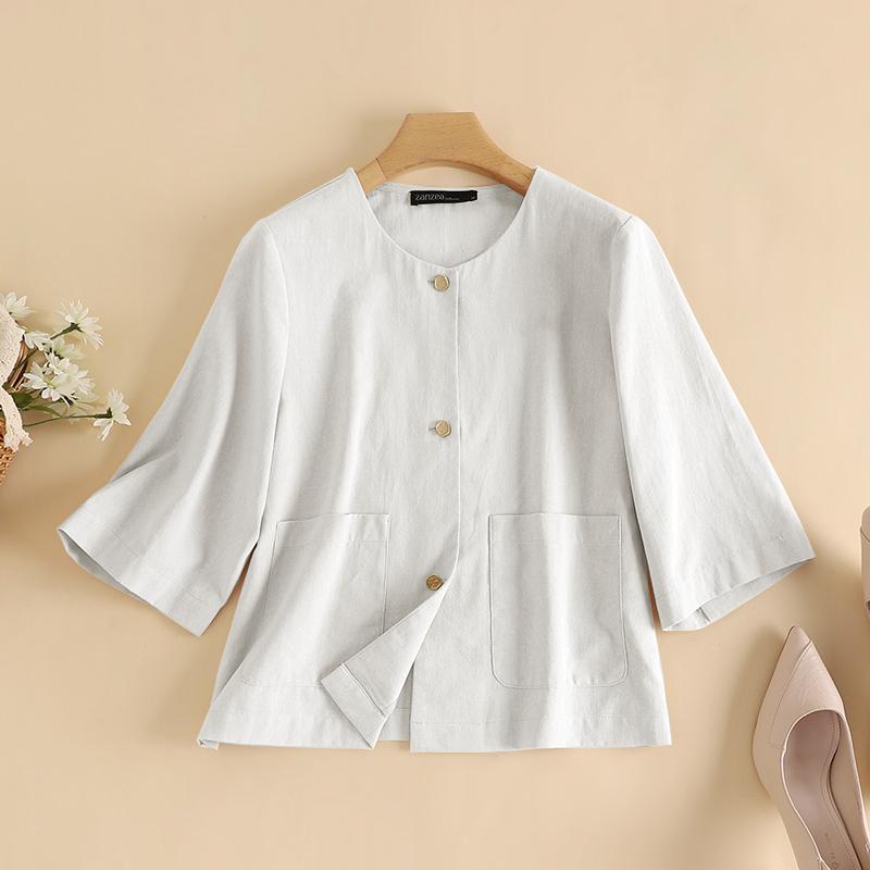 ZANZEA חולצת קרדיגן נשים יום יומי צווארון O חצי שרוול קיץ חולצות ...