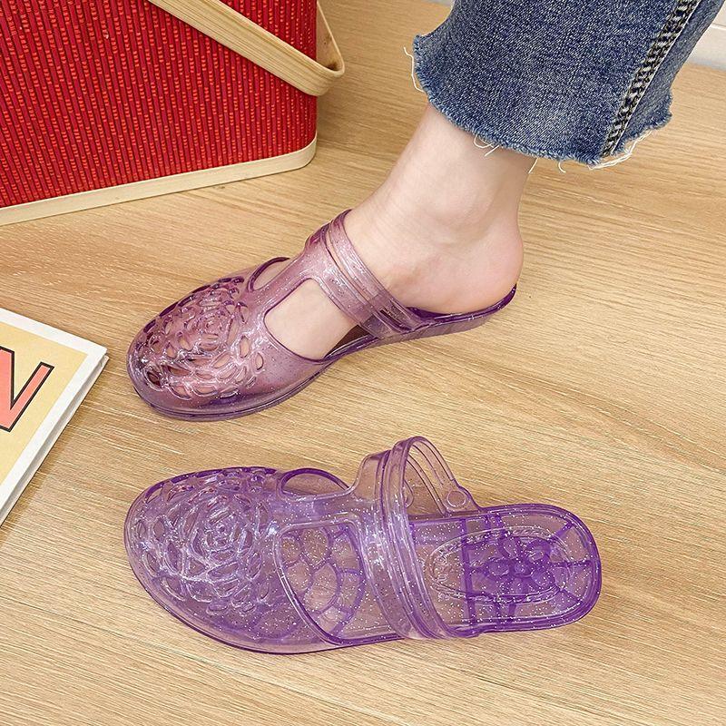 Crystal Sandals for Women's Outdoor Wear Summer New Style Anti Slip Hollow Breathable Half Slippers