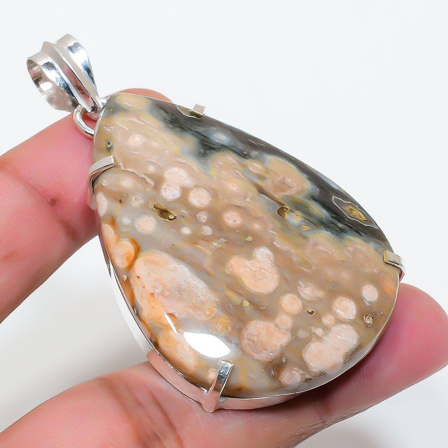 Natural Ocean Jasper Gemstone 925 Sterling Silver Jewelry Pendant 2.40" AP-15936