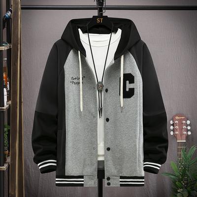 Teenager Hooded Jacket Spring and Autumn Coat Boy Junior and Senior High School Students 15 Children's Trend Color-blocking Cardigan Sweater