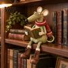 Vintage Inspired Table Decor Reading Mouse Figurine with Hanging Legs, Resin Shelf Sitter Whimsical Decoration Statue Glasses and Book for Bookshelf