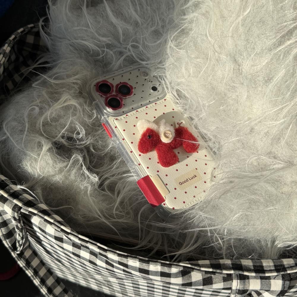 Ins Style Korean Polka Dot Three-dimensional Red Pony for iPhone17promax, Apple 16pro Mobile Phone Case, 15pro, New 14pro Women