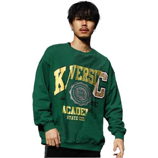 

College Sweatshirt for Men American Street Vintage Loose M Green [SAMDIFF] [Oversized Silhouette] Casual, Casual, Logo, Style, Fit, Sweatshirt,