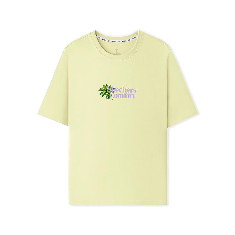 Skechers Fashionable Versatile Letter Short Sleeve T-Shirt Unisex Tops Wax-Yellow L225U064-026S S
