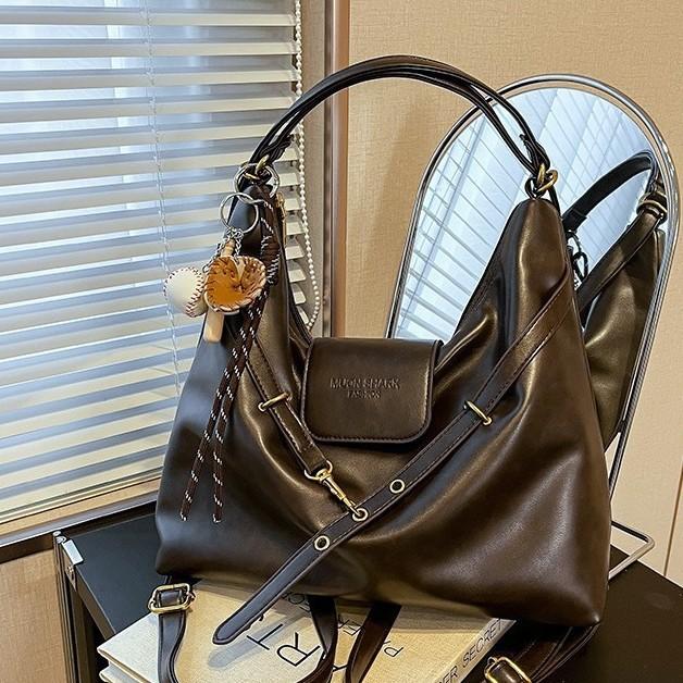Womens Retro Solid Color Tote Bag With Dual Shoulder Straps And Inner Pocket For Casual Outings