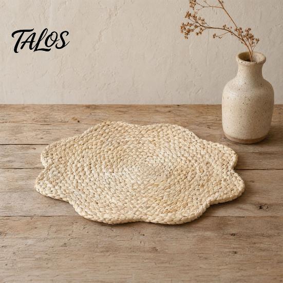Placemat for Soup Pots Natural Corn Husk Placemat, Heat Resistant Non Slip Temperature Insulating Table Mat, Floral Design, Durable Grass Weaving
